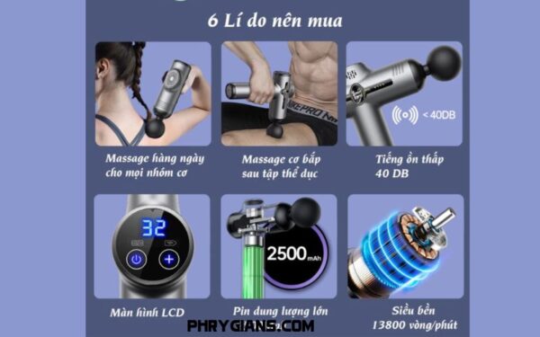 Máy massage cầm tay 32 chế độ Smart Trend MS32N, 8 đầu massage